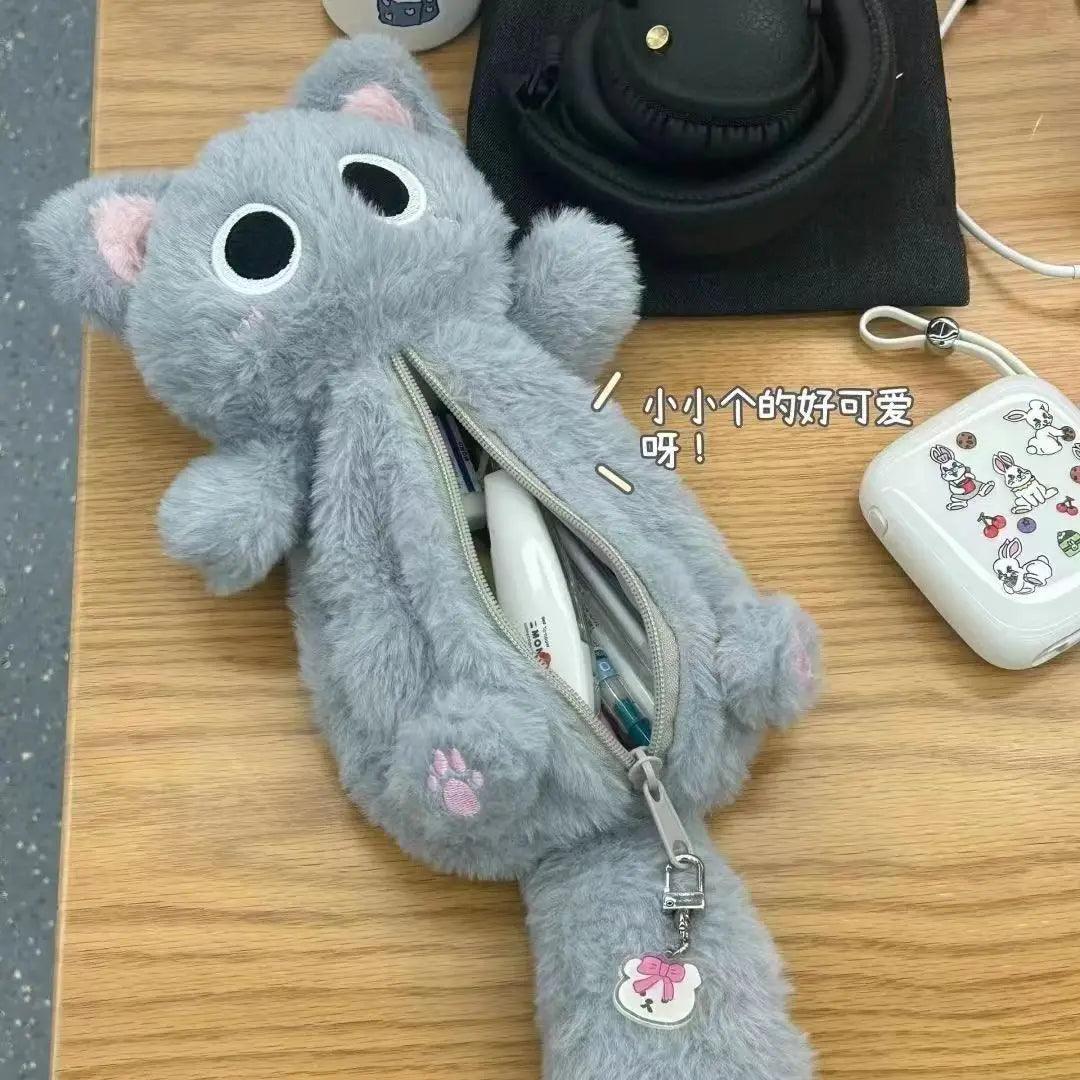 Cute gray furry kitten pencil case - Anilovers