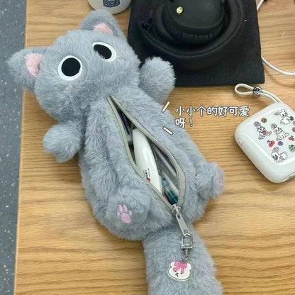 Cute gray furry kitten pencil case - Anilovers