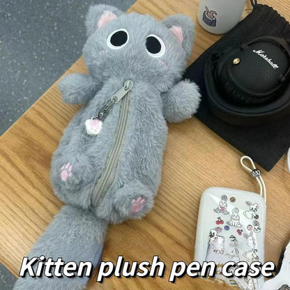 Cute gray furry kitten pencil case - Anilovers